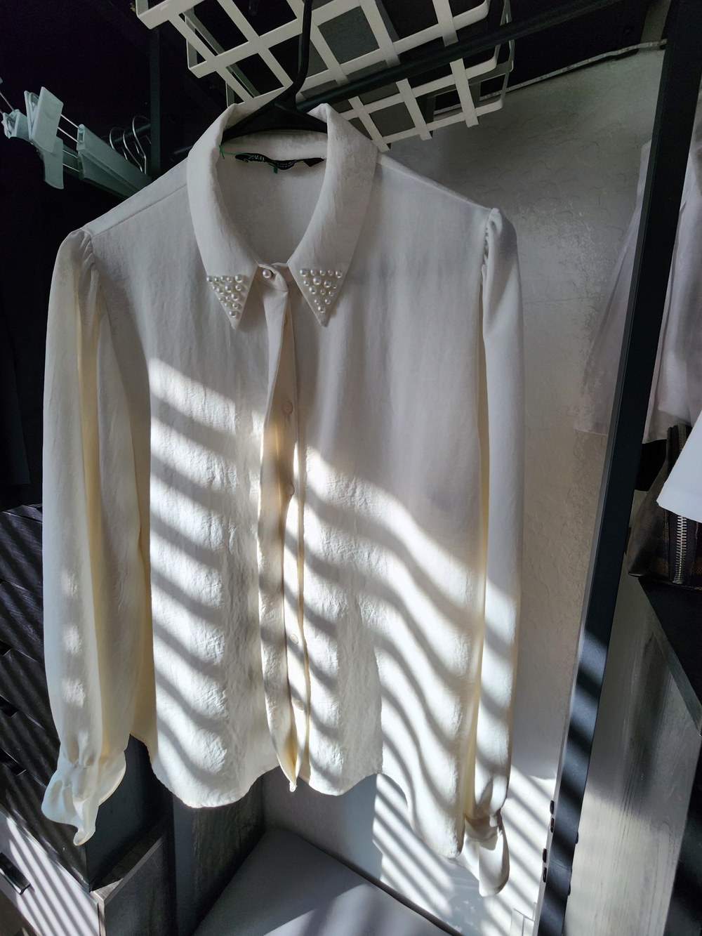 Zara Cream Pearl-Collar Blouse